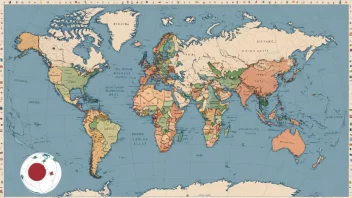 Et bilde av et verdenskart med et fremhevet land, som representerer vertslandet, omgitt av andre land, med symboler for internasjonale forhold og diplomati.