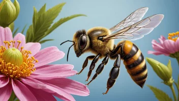 En liten, flyvende bi som samler nektar og pollen fra en fargerik blomst.