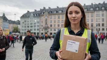 En person som holder en pakke med tiltak for å støtte sysselsetting, med en by i bakgrunnen.