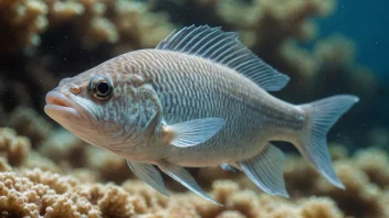 En spyets som svømmer i havet, med en skole mindre fisk i bakgrunnen.