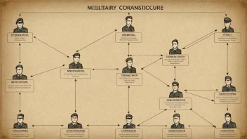 Et bilde som representerer en kommandostruktur med ulike rangordninger og stillinger.