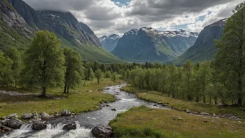 En vakker dal i Norge med en fredelig atmosfære