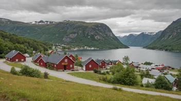 Et pittoreskt norsk landsby eller by med en skilt eller landemerke som viser navnet Verma.