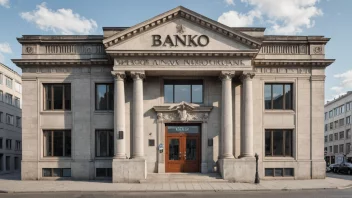 En bankbygning med en skilt som leser 'Banko'.