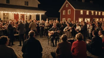 En festlig atmosfære med mennesker som nyter tradisjonell norsk folkemusikk.