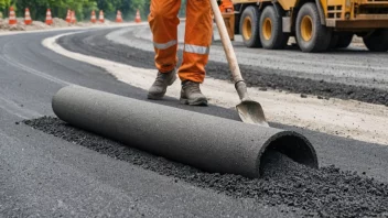 En veiunder konstruksjon med arbeidere som legger ned makadam.