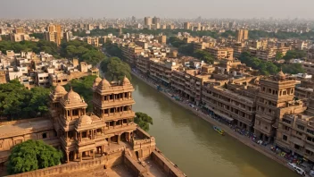 Et bilde av Ahmedabad byen, som viser dens rike kultur og historie.