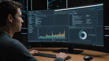 En person analyserer simuleringsresultater på en dataskjerm med en graf som viser økende effektivitet.