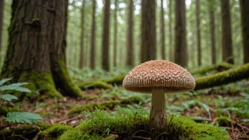 En bløting sopp som vokser i skogen, med en stor hatt og en lang stilk.