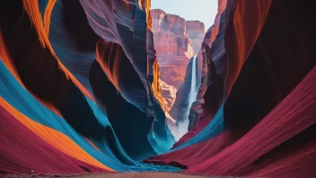 Et bilde som representerer ordet 'gjallende', med en stor, tom canyon og en enkelt lydbølge som ekkoer gjennom den, symboliserer den kraftige og ekkoaktige lyden.