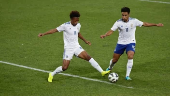 En fotballspiller som forsvarer ballen mot en motstander.