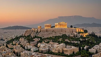 Akropolis i Athen, med Parthenon i sentrum, omgitt av bylandskapet i Athen, Hellas.