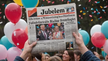 En person feirer et jubileum med en spesialutgave av en avis.