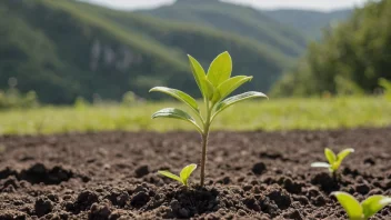 En liten grønn plante som vokser ut av jorda, symboliserer vekst og natur.