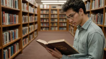 En person leser en sakprosabok på biblioteket.