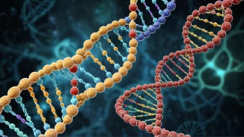 En illustrasjon av molekylstrukturen til DNA, RNA og proteiner, som viser deres betydning i biologiske systemer.