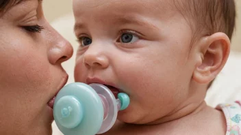 En baby som suger på en smokk eller mors bryst, illustrerer verbet 'sutte'.