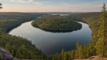 Et vakkert landskap av Nordmarka, som viser dens naturlige skjønnhet med en innsjø og en skog.