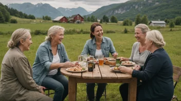 En gruppe kvinner fra et bondekvinnelag samlet sammen, symboliserer fellesskap og samarbeid.