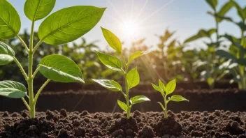 Et bilde som representerer begrepet vekstforutsetning, med en voksende plante som hovedmotiv og ulike bidragende faktorer i bakgrunnen.