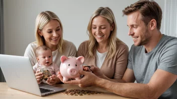 En familie med et nyfødt barn, som symboliserer den økonomiske støtten fra staten.