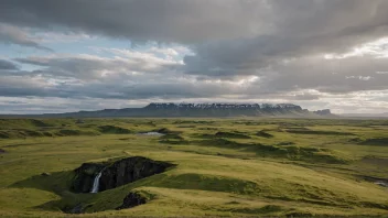 Et åndeløst landskap på Island med en person i bakgrunnen, omgitt av landets unike naturskjønnhet.