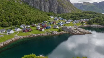 En malerisk landsby omgitt av fjorder og fjell.