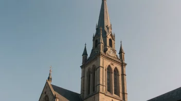 En kirke med en høy, spiss spire.