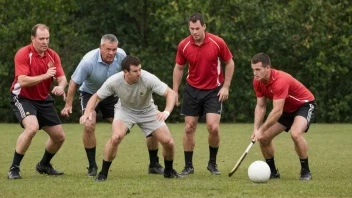 En gruppe menn som spiller en sport sammen, med fokus på teamwork og kameraderi.