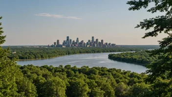 Et malerisk landskap av Minnesotas naturskjønnhet med byen Minneapolis i bakgrunnen.