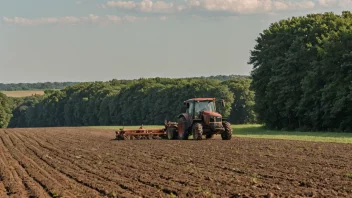 Et stort jorde med en traktor og noen trær i bakgrunnen