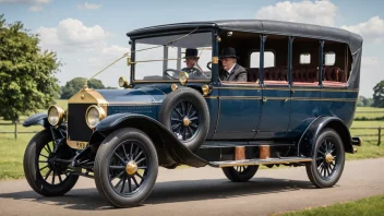 En illustrasjon av en charabanc, en type bil med lang kropp og flere seter.