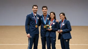 Et foto av en pall med tre personer som står på den, hver med en medalje i hånden og smiler