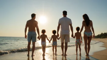 En glad familie som nyter sommerferien på en vakker strand