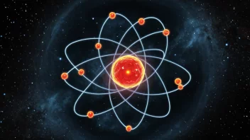 En illustrasjon av et atom med betaenergi som blir utsendt