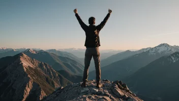 En person som står på toppen av et fjell, symboliserer å overvinne hindringer og ha kontroll.