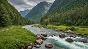 En vakker elv Sira i Norge, kjent for sitt vakre landskap og naturskjønnhet.