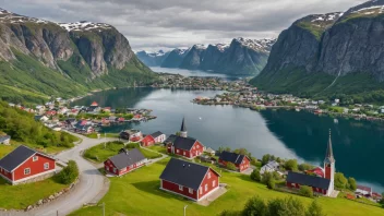 En idyllisk fjellbygd i Norge, omgitt av naturskjønnhet.