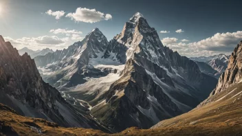 Et majestetisk fjellandskap med en følelse av storhet og ærefrykt.