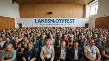 En festlig scene med mennesker som feirer en landsmøtefest.