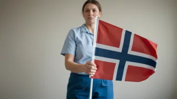 En person som holder et norsk flagg, symboliserer landets sosiale sikkerhetssystem.