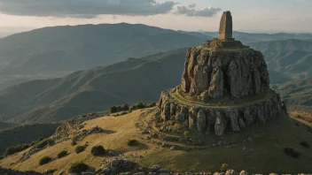 En bautasten, en type steinmonument fra eldre tider, står på et fjell