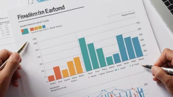 En person som sitter ved et skrivebord og ser på en dataskjerm med en graf som viser veksten av en fond. Personen er omgitt av papirer og penner, og det er en kalkulator på skrivebordet.