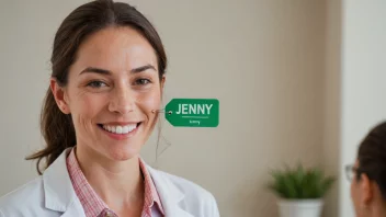 En kvinne med et vennlig smil og en navnelapp med navnet Jenny