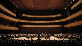 En konsertsal med en scene og et publikum.