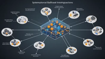 En illustrasjon av et komplekst system med flere komponenter og interaksjoner, med etiketter og beskrivelser for å hjelpe med å forstå systemet.