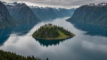 En fredelig og pittoresk øy i midten av en norsk fjord