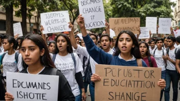 En gruppe studenter som protesterer i gatene, med krav om endringer i utdanningssystemet og samfunnet.