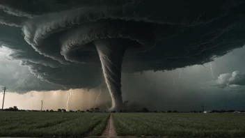 En kraftig tornado som berører bakken, og forårsaker ødeleggelse og kaos.