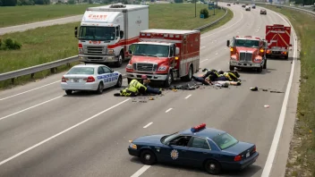 En bilulykke på en motorvei med nødetatene på stedet